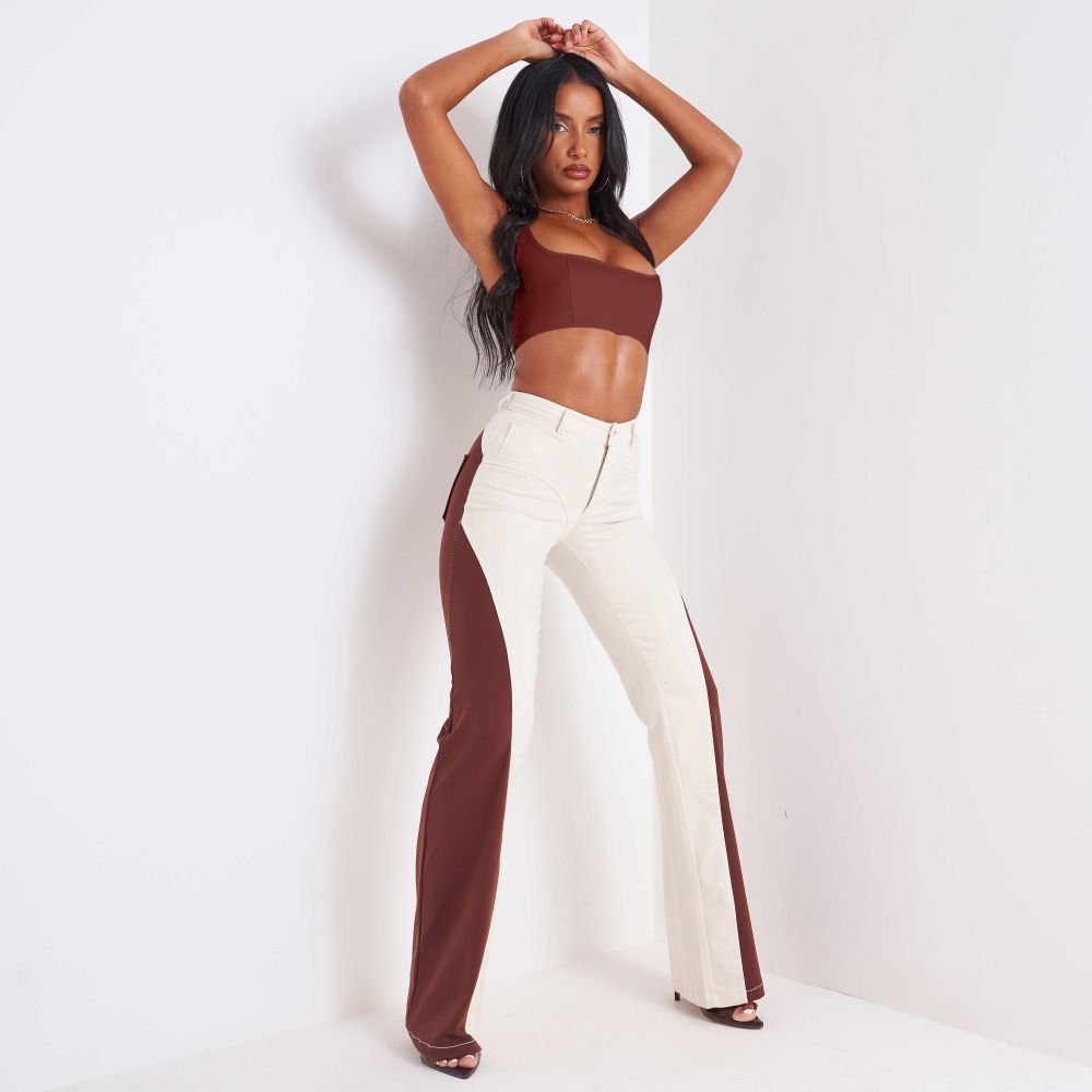 Cream Crinkle High Waisted Wide Leg Trousers  In The Style