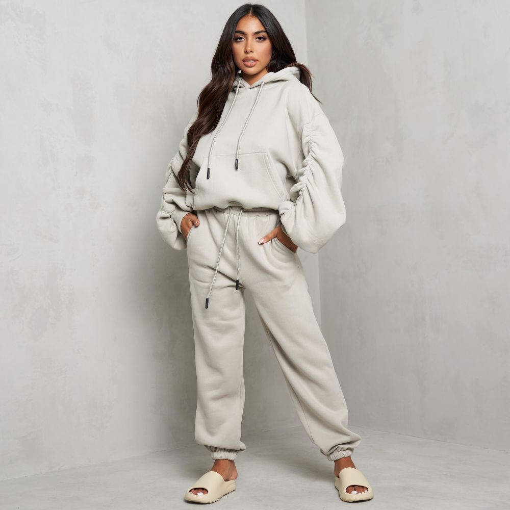 Ruched Sleeve Hoodie And Jogger Set In 