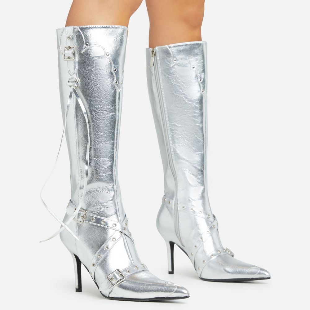 Silver high sale heel booties