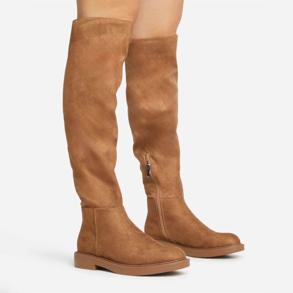 Homeheat Stitch Detailing Over The Knee Thigh High Long Boot In Tan ...