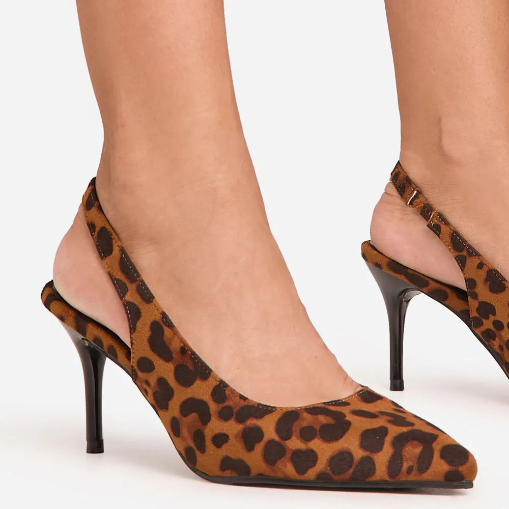 Seymore Pointed Toe Slingback Court Heel In Leopard Print Faux Suede EGO