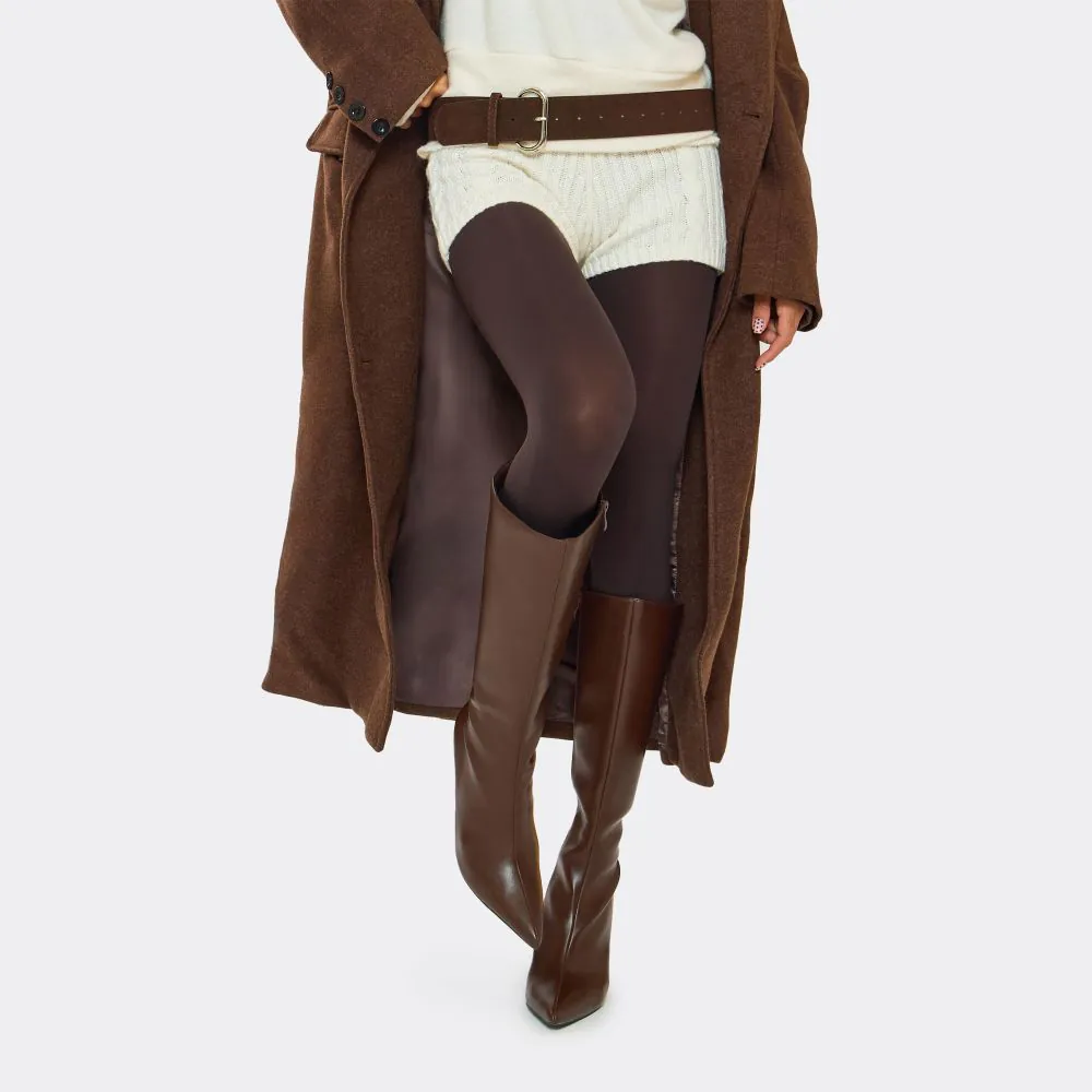 N.N.G Women's Over The Knee Boots - Low Block Heel (3 Inch), Suede, Square Toe, Comfort Long Boots (Brown, Size 7)