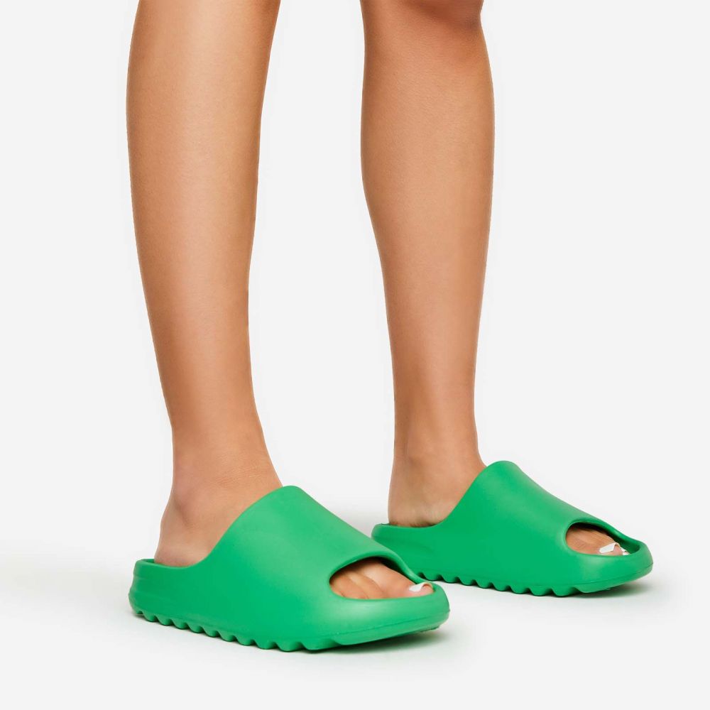 Playoff Flat Slider Sandal In Green Rubber