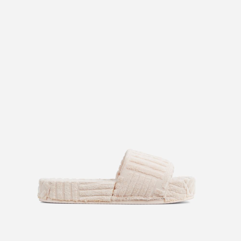 Gotchu Flatform Slider Sandal In Cream Nude Terry Towel Fabric