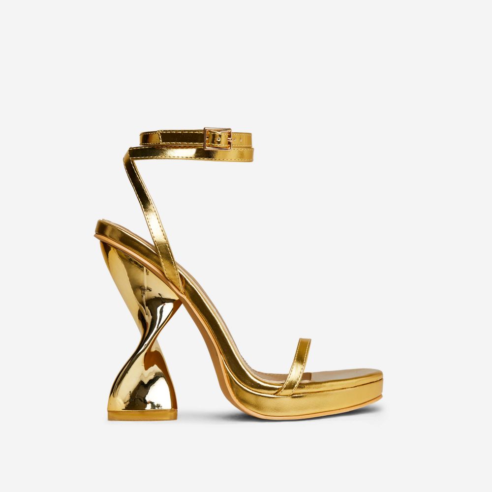 Vida-Loca Open Toe Platform Twisted Statement Heel In Gold Metallic Faux Leather