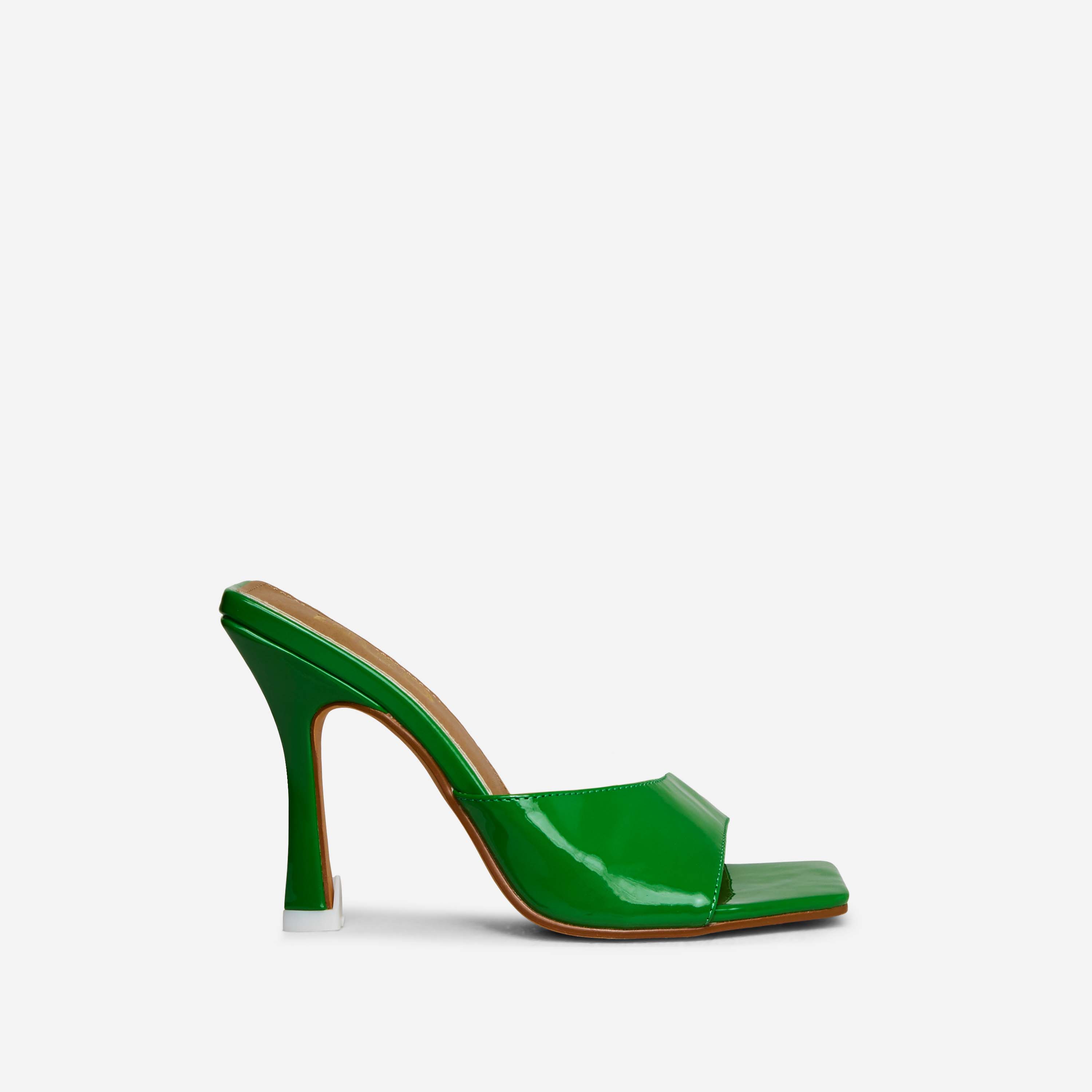 Dolce-Vita Square Peep Toe Flared Heel Mule In Green Patent, Green