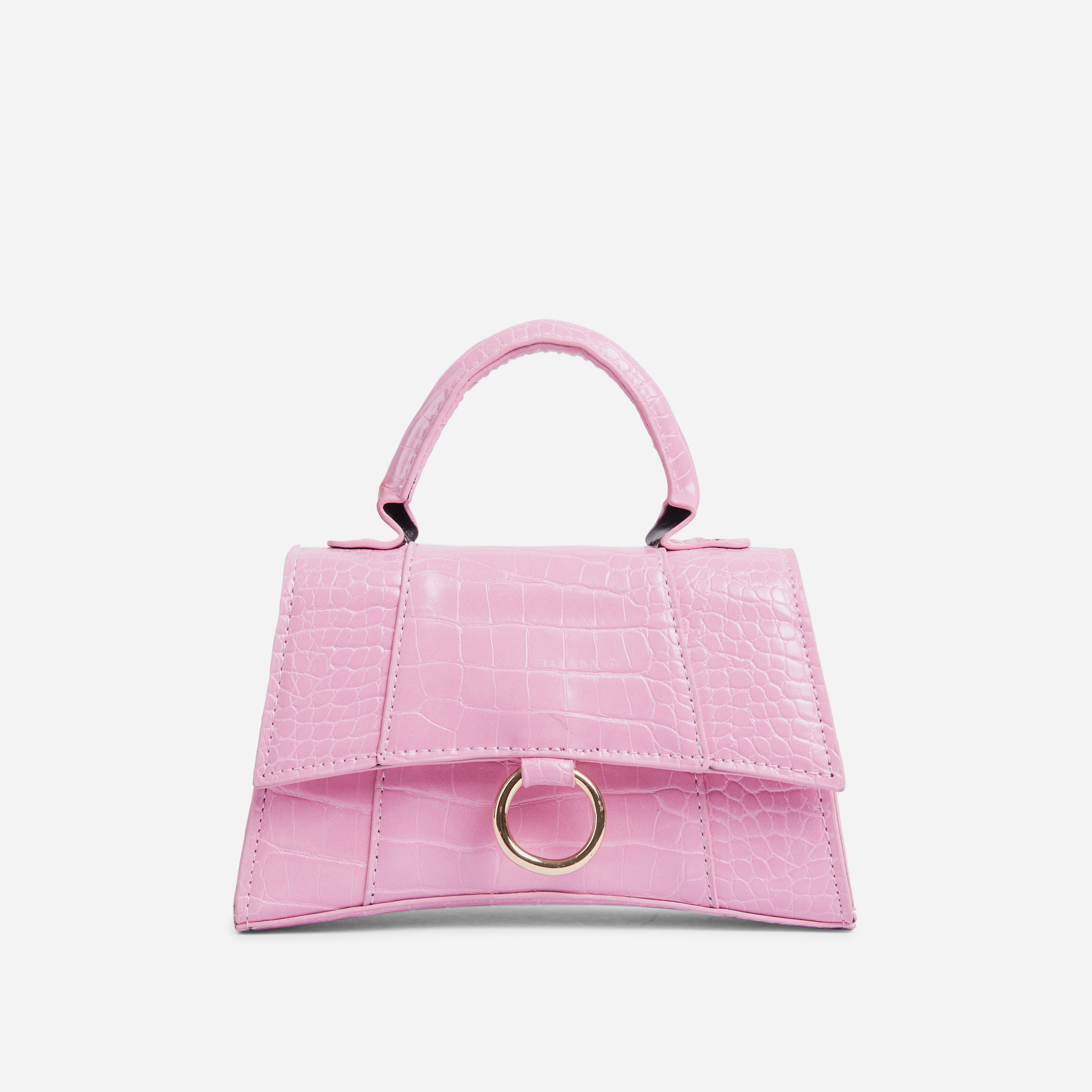 Georgie Ring Detail Tote Bag In Pink Croc Print Patent,, Pink