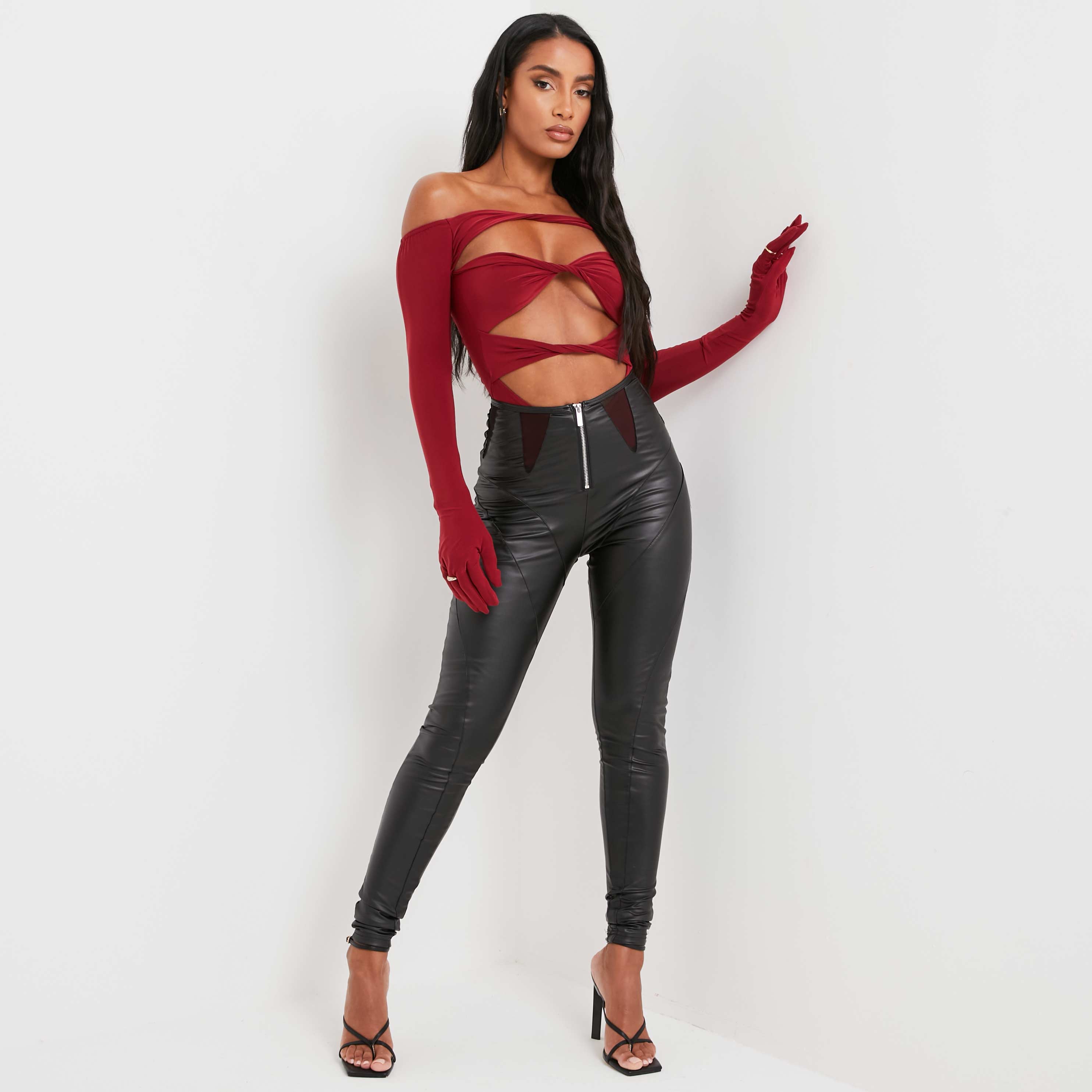 red cut out bodysuit